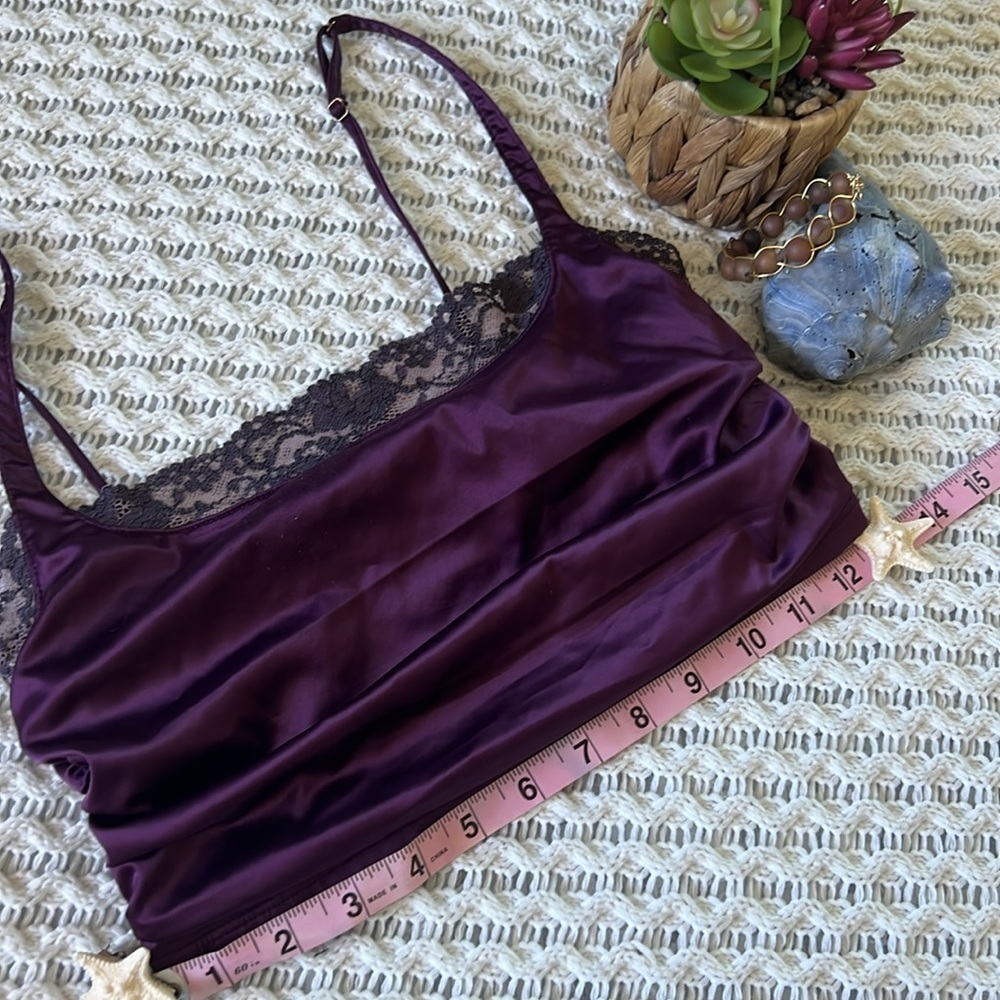 FREE PEOPLE Festival Ren Faire Purple Satin and Lace Trim Cropped Camisole - Picture 5 of 8
